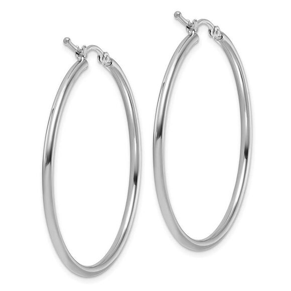 2mm Round Hoop Earrings in 10k White Gold, 40mm (1 1/2 Inch) - Picture 3 of 6